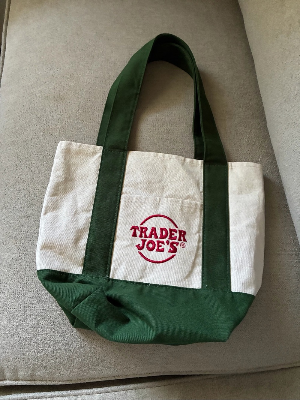 Mini Trader Joe's Green and White Canvas Tote Bag